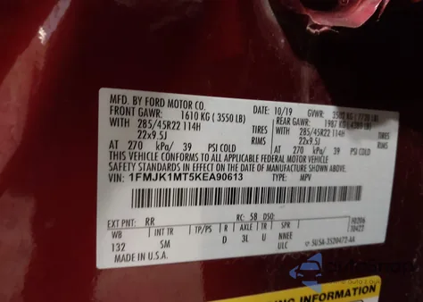 2019 Ford Expedition Max Platinum из США, поврежденный, VIN 1FMJK1MT5KEA90613